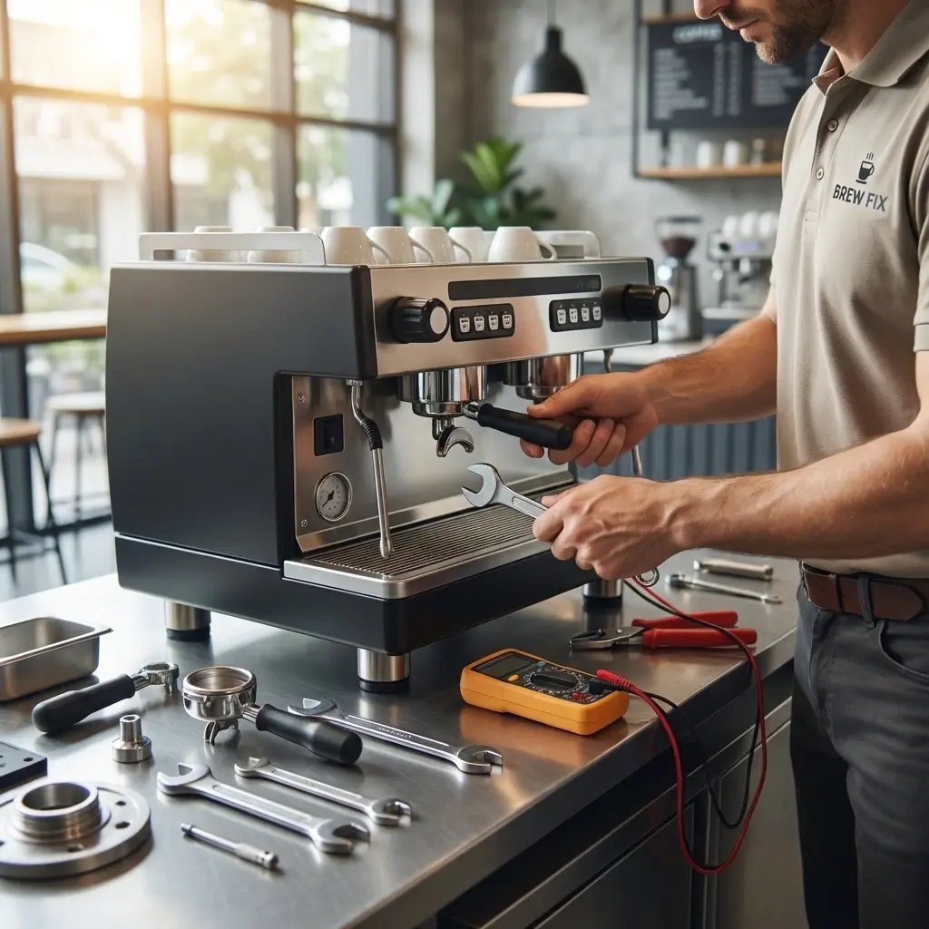 Technician walking cafe staff through a new machine